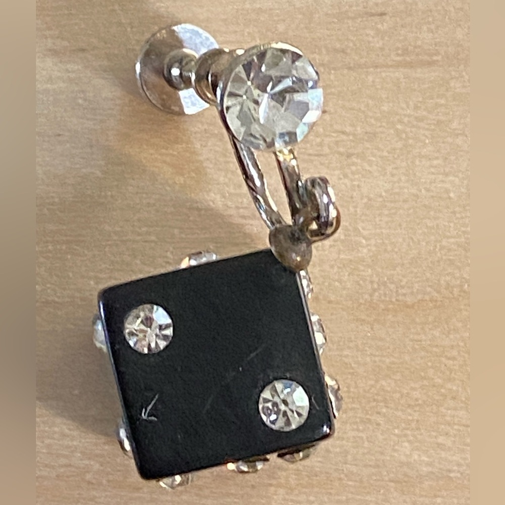 RARE Vintage Earring-only have one 😕 Black Bakelite Die w/inset Rhinestones.